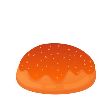 Düz dizaynlı fırında çörek. Kahvaltıda çekirdekli yuvarlak kremalı ekmek. Vektör çizimi izole edildi.