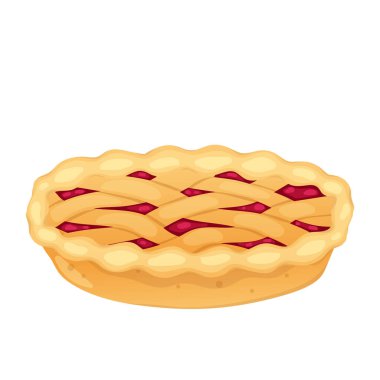 Daire şeklinde vişneli turta. Lezzetli ev yapımı çilekli tart, tatlı meyveli pasta. Vektör çizimi izole edildi.