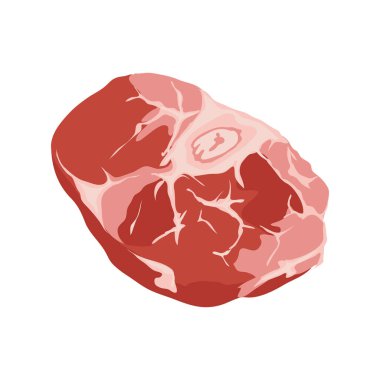 Düz tasarlanmış biftek. Kemikli çiğ et, kasap ürünü menüsü. Vektör çizimi izole edildi.