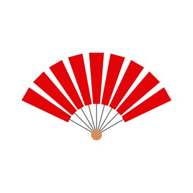 Düz dizayn Çin kırmızı vantilatörü. Geleneksel doğu hatırası. Vektör çizimi izole edildi.