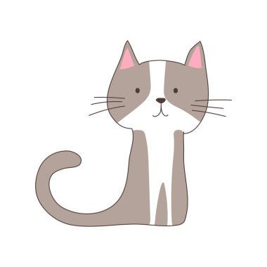 Düz dizaynlı şirin kedi. Mutlu basit evcil hayvan, kedi yavrusu. Vektör çizimi izole edildi.