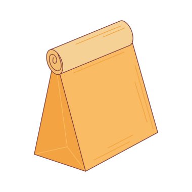 Düz tasarımla eko ambalajlama. Kağıt yemek çantası, market karton paketi. Vektör çizimi izole edildi.