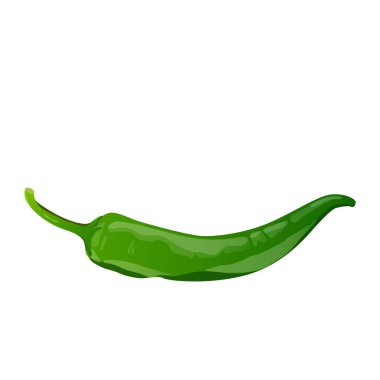 Düz dizaynlı yeşil biber. Baharatlı sebze, yemek malzemesi. Vektör çizimi izole edildi.