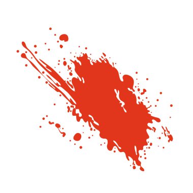 Grunge, düz dizaynlı kırmızı kan sıçraması. Kirli lekeli leke deseni. Vektör çizimi izole edildi.