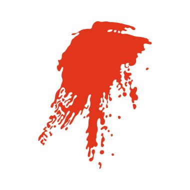 Grunge, düz dizaynlı kırmızı kan sıçraması. Akan şekilli bir kanama noktası. Vektör çizimi izole edildi.