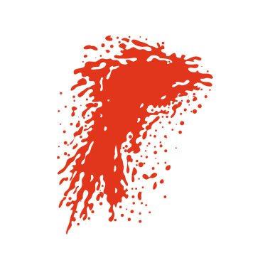 Grunge, düz dizaynlı kırmızı kan sıçraması. Damlacıklarla kan sıçraması. Vektör çizimi izole edildi.