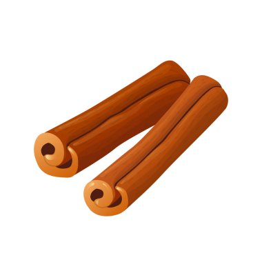 Düz dizaynlı tarçın çubukları. Baharat içeriği, aromatik kuru sos. Vektör çizimi izole edildi.