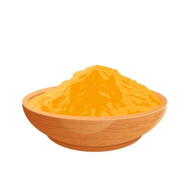 Düz dizaynlı köri tozu. Mutfak baharatı, sarı kuru sos. Vektör çizimi izole edildi.