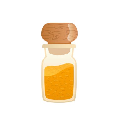 Düz dizayn edilmiş köri soslu baharat. Aromatik sarı pudra sosu. Vektör çizimi izole edildi.