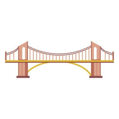 Düz dizaynlı köprü mimarisi. Kuleli süspansiyon inşaatı. Vektör çizimi izole edildi.