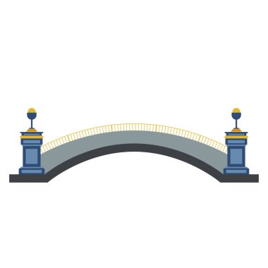 Düz dizaynlı köprü mimarisi. Sütunlu klasik kemer yapısı. Vektör çizimi izole edildi.