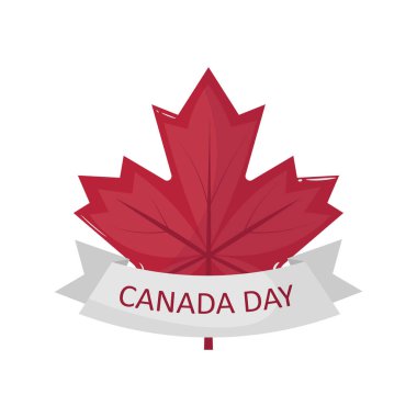 Düz dizaynlı kırmızı akçaağaç yaprağıyla Kanada günü. Ulusal Kanada sembolü. Vektör çizimi izole edildi.