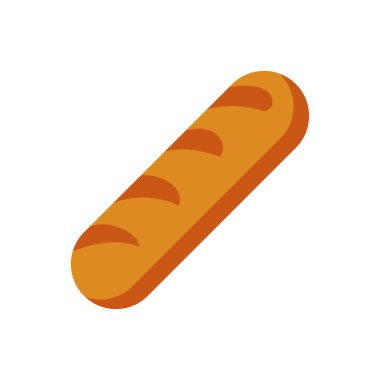 Ekmek ya da baget ekmeği düz dizayn. Fırın ürünleri, beyaz buğday tatlısı. Vektör çizimi izole edildi.