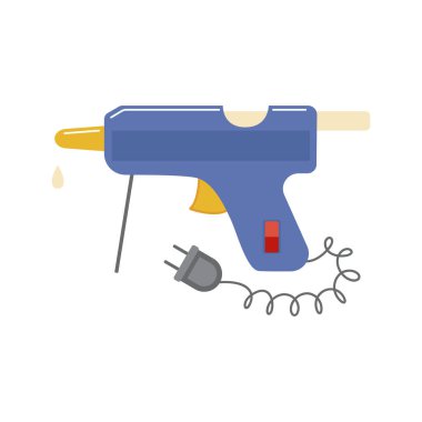 Düz dizaynlı tutkal tabancası. Yapışkan jel çubuklu el işi aletler. Vektör çizimi izole edildi.