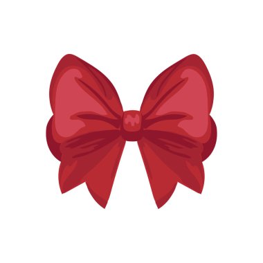 Düz dizaynlı kırmızı bayram yayı. Hediye kutusu için parlak bir dekorasyon. Vektör çizimi izole edildi.