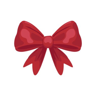 Düz dizaynlı kırmızı bayram yayı. Hediye ambalajı için lüks dekorasyon. Vektör çizimi izole edildi.