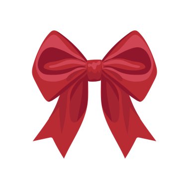 Düz dizaynlı kırmızı bayram yayı. Parti hediyesi olarak ipek kumaş düğümü. Vektör çizimi izole edildi.
