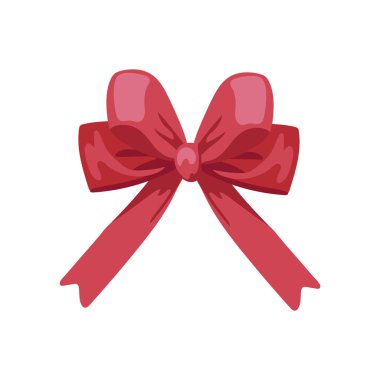 Düz dizaynlı kırmızı bayram yayı. Paket için lüks ipek kravat süslemesi. Vektör çizimi izole edildi.