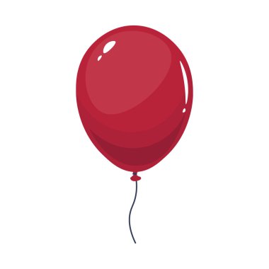 Düz dizaynlı parlak kırmızı balon. Parlak tatil dekorasyonu. Vektör çizimi izole edildi.