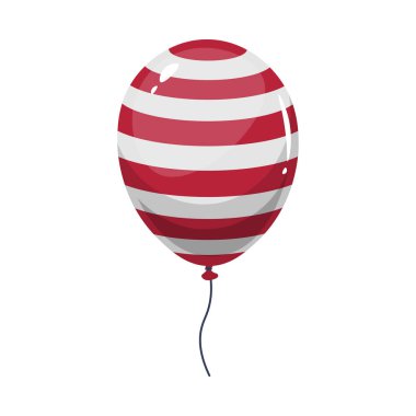 Düz dizaynlı kırmızı çizgili balon. Parlak tatil dekorasyonu. Vektör çizimi izole edildi.