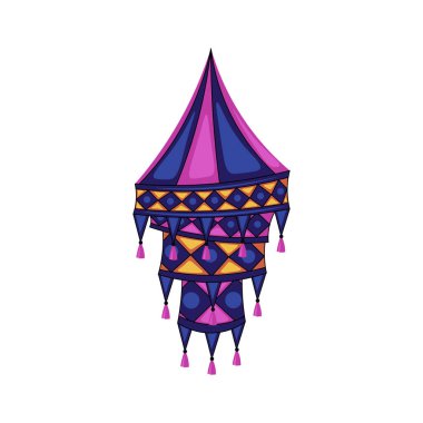 Düz dizaynlı süslemeli fener. Hindistan Işık Festivali için lamba. Vektör çizimi izole edildi.