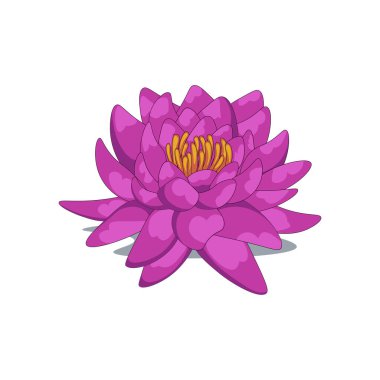 Düz dizaynlı pembe nilüfer çiçeği. Botanik Hindistan sembolü, su bitkisi. Vektör çizimi izole edildi.