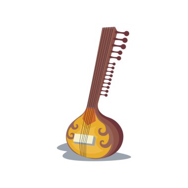 Düz dizaynlı Hindistan sitarı. Geleneksel müzik aleti. Vektör çizimi izole edildi.