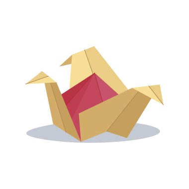 Düz dizaynlı Origami kuş figürü. Geleneksel Japon kağıt işi. Vektör çizimi izole edildi.