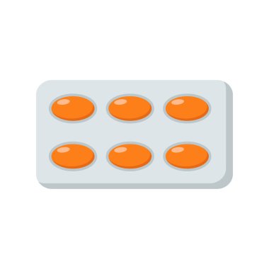 Düz dizaynlı turuncu haplar. Tıbbi malzeme paketi. Vektör çizimi izole edildi.