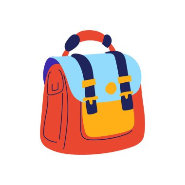 Düz dizaynlı çocuklar için okul çantası. Öğrenci çantası, okul çantası aksesuarı. Vektör çizimi izole edildi.