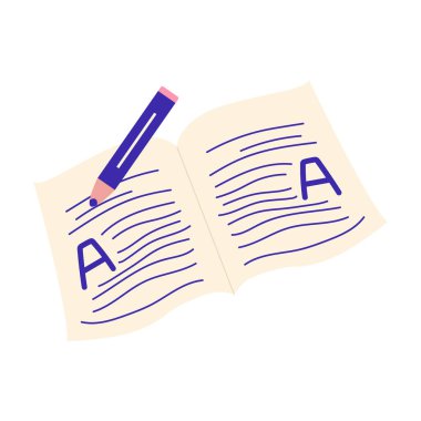 Düz dizaynlı okul kağıdı defteri. Açık sayfalarda ödev yazmak. Vektör çizimi izole edildi.