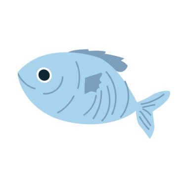 Düz dizaynlı soyut balık. Deniz ürünleri, restoran menüsü. Vektör çizimi izole edildi.