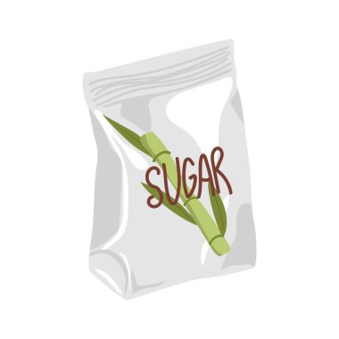 Düz dizaynlı kamış şekeri pakette. Şeker kamışı saplı tatlı bir paket. Vektör çizimi izole edildi.