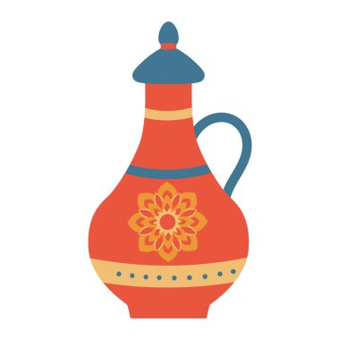 Düz dizaynlı geleneksel Fas vazosu. Süslü seramik kap. Vektör çizimi izole edildi.