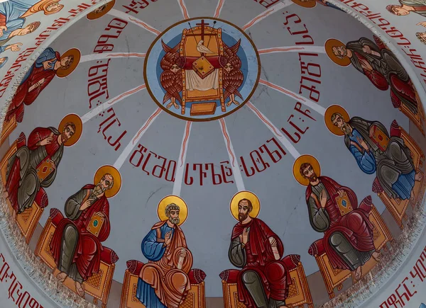 Шота Руставели Тбилиси Грузия 2023 Фреска Изображением Святых Кашветинская Церковь — стоковое фото