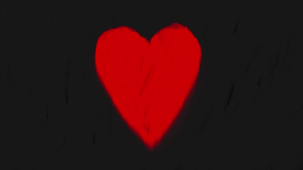 Картина Форме Сердца Видео Анимации Мазками Кисти Красное Сердце Анимированном — стоковое видео