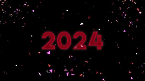 2024 Feliz Ano Novo Efeito Texto Confetes Explosão Partículas Vídeo — Vídeo de Stock