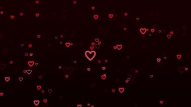 Hearts Flying Video Döngü Animasyonu. Uçan romantik kırmızı ve pembe kalp şekilleri siyah ekran arkaplan videosunda.