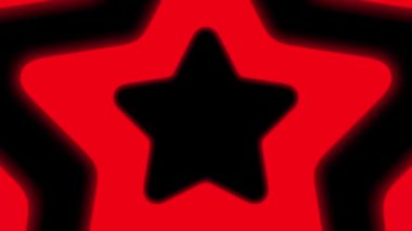 Kırmızı Yıldız Tüneli Döngü Animasyon Arkaplanı. Siyah arkaplanda yakınlaşan yıldız şekilleri 4K Video.