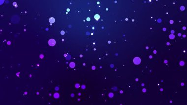 Soyut Sinema Grafik Arkaplan Videosunda Mavi ve Mor Bokeh Işıkları. 4K mavi gradyan üzerinde bulanık parlatıcı bokehs ve toz parçacıkları.