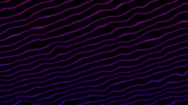 Puple ve Mavi Soyut Dalga Çizgileri Siyah Arkaplanda İlerliyor. Canlandırılmış neon parlayan çizgiler ve kusursuz döngü hareketi arkaplanı.