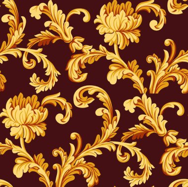 Kırmızı arkaplan ile kusursuz çiçek desenli tasarım