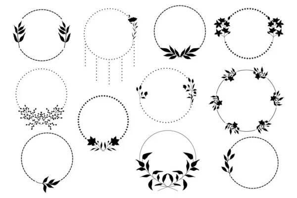 Набір Декоративних Квіткових Рамок Окремі Декоративні Квіткові Вінки Чорно Біла — стоковий вектор