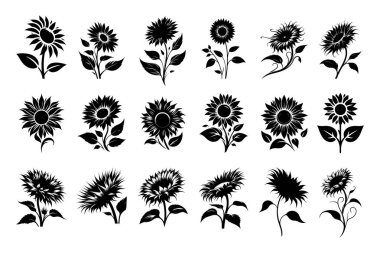 Black Sunflowers , Silhouette of Sunflower , logo Sunflower , Hand Drawn Sunflowers , Trendy Tattoo Rose Flower clipart