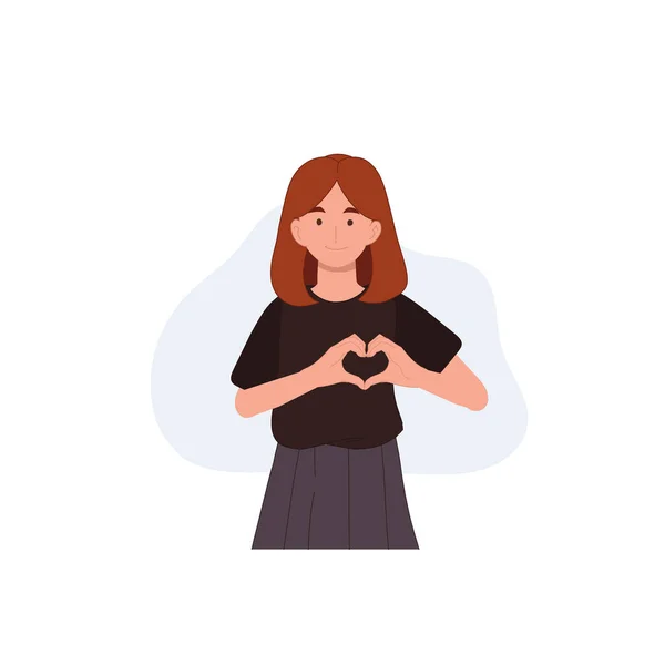 Glücklich Lächelnde Frau Mit Handgesten Herzsymbol Wie Und Liebe Mit — Stockvektor