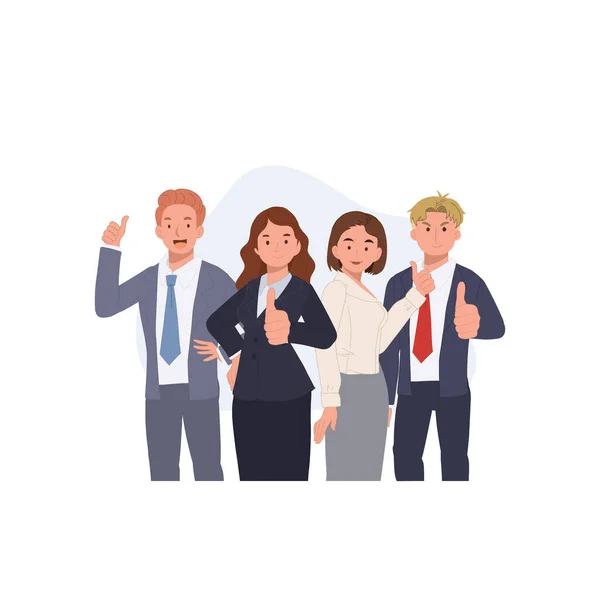 Happy Businessteam Empfiehlt Qualitativ Hochwertige Kurse Oder Arbeiten Beschäftigungskonzept Lächelnde — Stockvektor