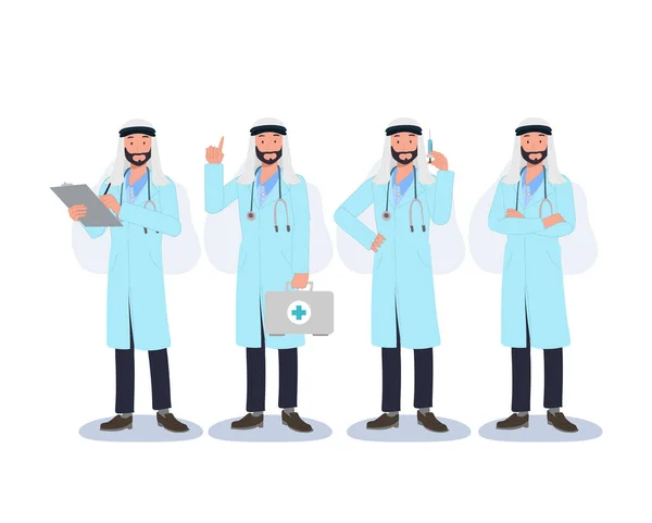 Männlicher Muslimischer Und Arabischer Arzt Krankenhausmitarbeiter Und Medizinisches Personal Vektorillustration — Stockvektor