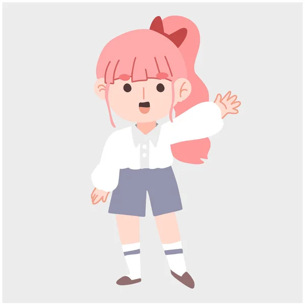 Cute Kawaii Little Girl Sticker — Stock Vector