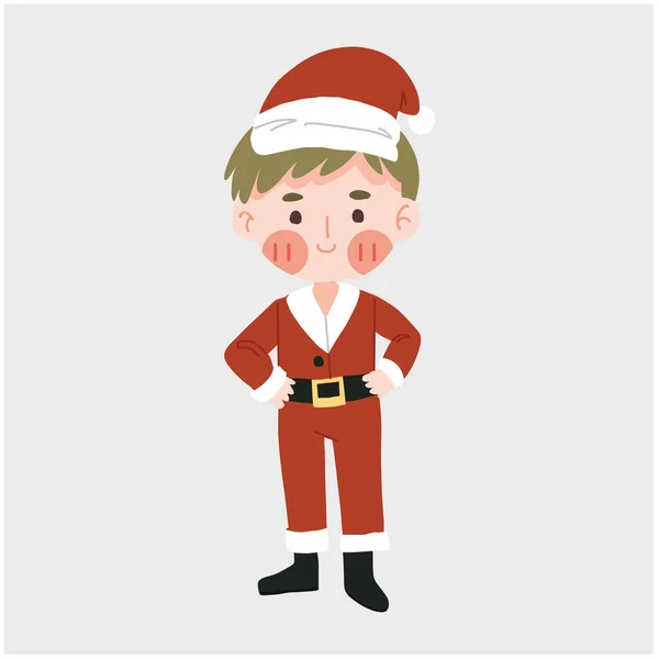 Счастливый Милый Мальчик Кавайи Костюме Санта Клауса — стоковый вектор