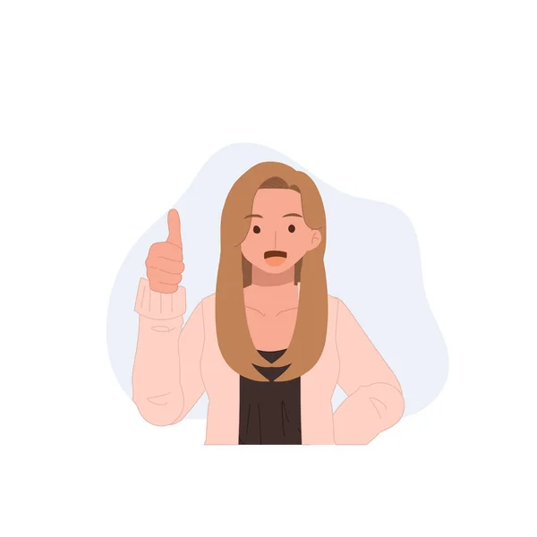 Blonde Woman Giving Thumbs Gesture Flat Cartoon Character Vector Illustration — Stock Vector
